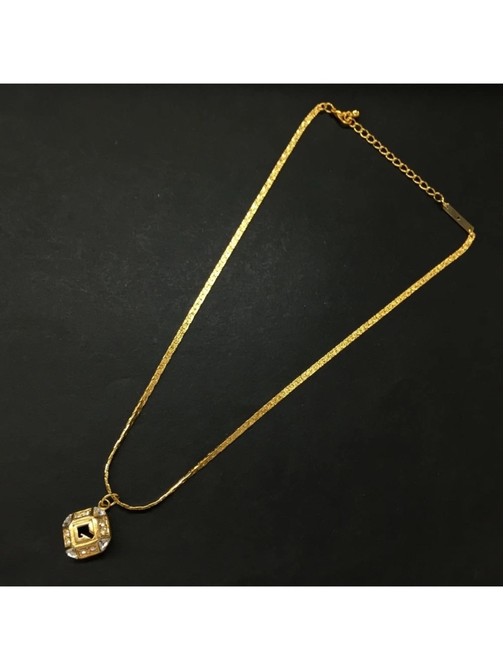 Vintage Givenchy Paris Rhinestone Geometric Square "G" Logo Pendant Necklace👝